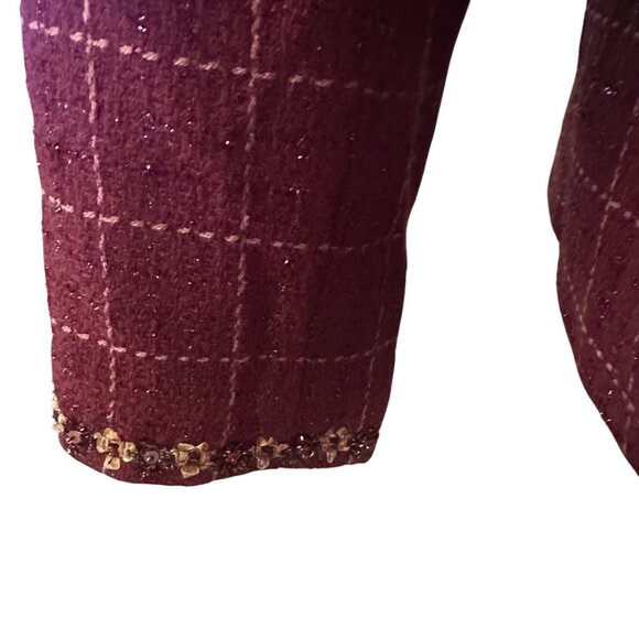 Susan Graver Style burgundy with floral trim blazer jacket size M - Picture 4 of 8